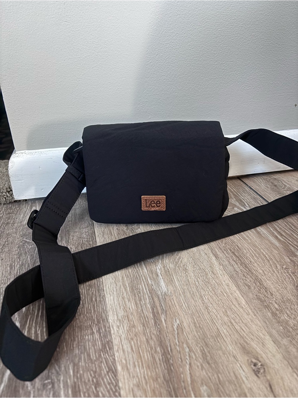 Lee Black Messenger Bag with Brown Logo Patch